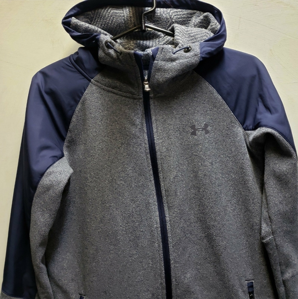 Under Armour cold gear fleece jacket hoodie womens xs loose fit grey blue